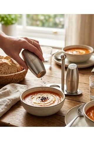 Standlı Tuzluk Ve Biberlik Seti, Paslanmaz Çelik, Metalik Gümüş, 100 Ml Acı Kahverengi