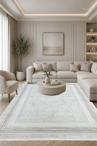 %100 Akrilik Yün Halı 4m2 Ve 6m2 Ebatlarında Modern Yumuşak Dokulu Salon Oturma Odası Mutfak Halısı Vizon 02154vizon