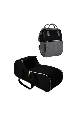 U.S.F Fonksiyonel Bebek Bakım Sırt Çantası + Portbebe Ana Kucağı Puset Gri - Siyah