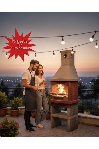 Mangal Barbekü 70 Lik Davlumbazlı Model Barbekü Gross Gri - Kırmızı