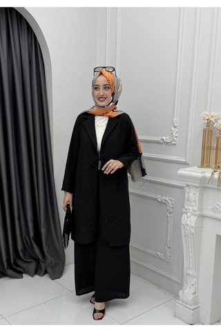 Markadeneme56 Açelya Takım Siyah Çok Renkli