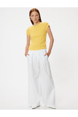 Koton Basic Fitilli Tişört Kısa Kollu Bisiklet Yaka Slim Fit Sarı 4sak50738ek Sarı