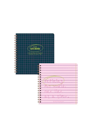 15x16 Spiralli Karton Kapak 2'li Çizgili Not Defter Seti - Lacivert Çok Renkli