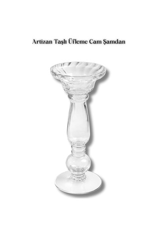 Artizan Taşlı Üfleme Cam Şamdan Renksiz/şeffaf