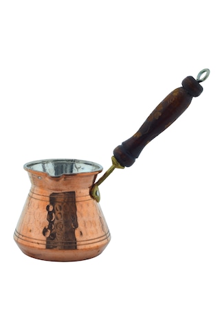 Ludıa İşlemeli Ahşap Saplı El Yapımı Eskitme Bakır Cezve M1