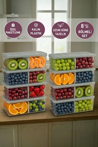 Selka Home 8 Adet 2 Lt. Nora Bölmeli Organizer Buzdolabı Buzluk Düzenleyici Saklama Kabı
