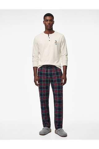 Koton Straight Fit Beli Bağcıklı Pamuklu Dokuma Pijama Altı Lacivert Ekose 6wlm50002mw Lacivert Ekoseli