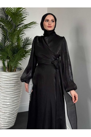 Yandan Bağlamalı Organze Abiye Siyah