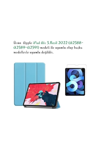 Apple Ipad Air 5.nesil 2022 10.9" A2588-a2589-a2591 Uyumlu Kılıf + Ekran Koruyucu + Kalem Seti Kapaklı Kılıf