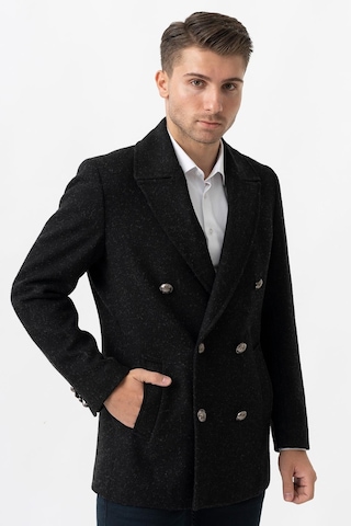 White Stone Trento K290 Kruvaze Yaka Slim Fit Pamuklu Kaban Siyah-Siyah
