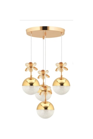 4'lü Şeker Toplu Rose Gold Kristal Taşlı 3 Renk Ledli Sarkıt Avize Altın