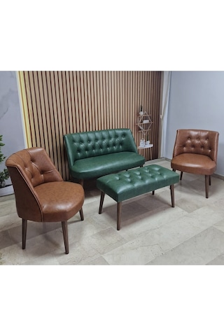 Azra Mobilya Deri Çay Seti Koltuk Takımı+puf Oturma Grubu Cafe Mobilya Ofis-büro Mobilya Balkon Mobilya Yeşil-taba