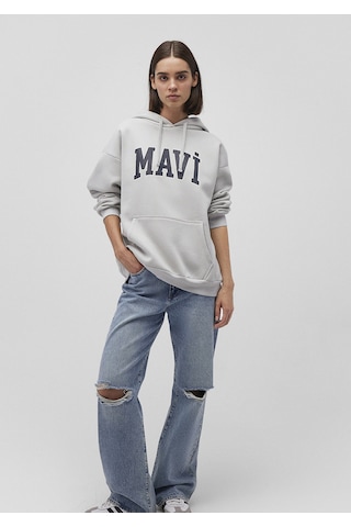 Mavi - Mavi Logo Baskılı Kapüşonlu Gri Sweatshirt 1600361-34322 Gri
