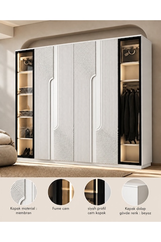 Mdf Kum Beji Gardırop Elbise Dolabı Mebran Cam Kapaklı 240x218x57 Kumbeji