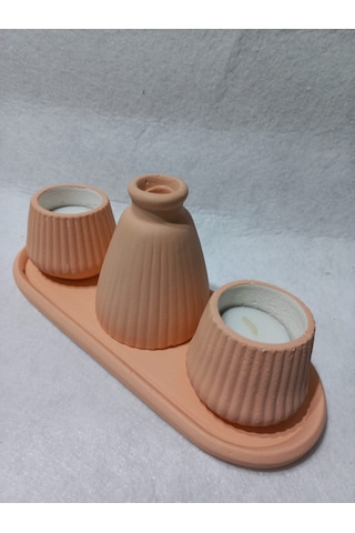 Pampas Vazolu Tabaklı İkili Tealight Mumluk Set Random Çok Renkli