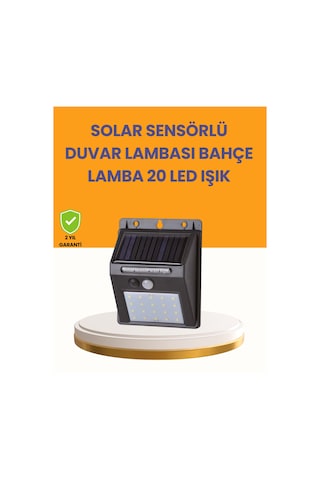 20 Led Güneş Enerjili Hareket Sensörlü Dış Mekan Duvar Lambası Beyaz - Siyah