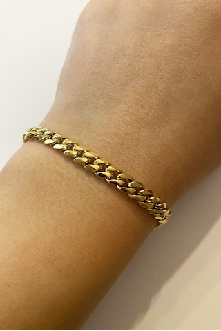 Erkek 6 Mm Zincir Çelik Bileklik Gold