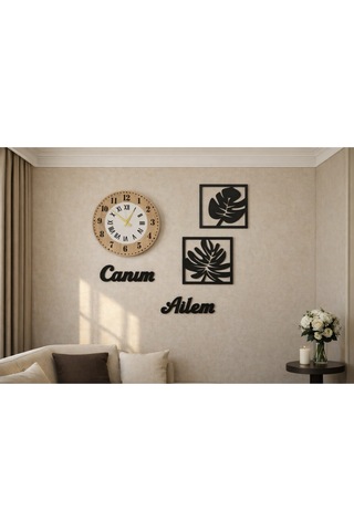 Duvar Saati 40 Cm Çiçekler 30 Cm Canım Ailem Temalı No30021 Çok Renkli