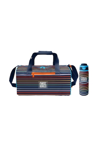 Coral High Çok Renkli Çizgi Desenli Erkek Çocuk Spor Çantası Ve 800 Ml Çelik Matara Seti 27548 Siyah