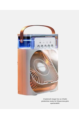 Mey İthalat 3 Ü 1 Arada Mini Klima Fan Usb Şarjlı, 7 Renk Gece Lambalı Ve Nemlendirici
