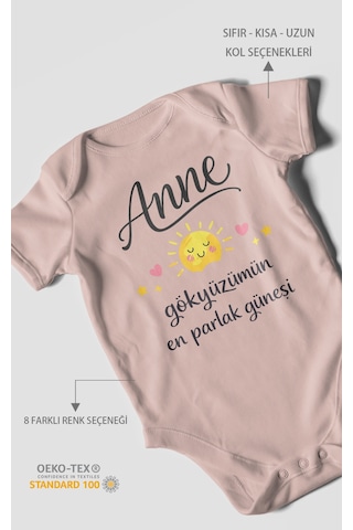 Morivokids Anne, Gökyüzümün En Parlak Güneşi Kısa Kollu Bebek Body Pastel Pembe