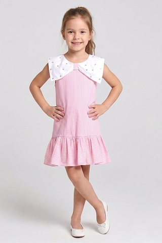 Dmb Boys & Girls Kız Çocuk Yakası Taşlı Elbise Pembe 4-9 Yaş-2715