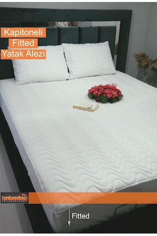 Babadağ Koleksiyon Yatak Alezi Kapitoneli Fitted Tam Sarar180 GR 160 X 200 Pamuk Beyaz