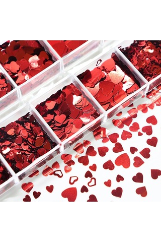 Kırmızı Tırnak Süsleme Folyo Pulları Kalp Dizayn Nail Art