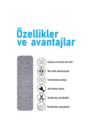 Halifleks Yapışkan Tabanlı Merdiven Basamak Paspası Rip Halı Kaymaz Tabanlı - Gri Null