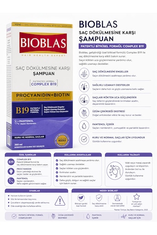 Bioblas Saç Dökülmesine Karşı Şampuan 360 Ml Complex B19 + Biotin Bitkisel Bakım Kuru & Normal Saçlar Tüm Saç Tipleri