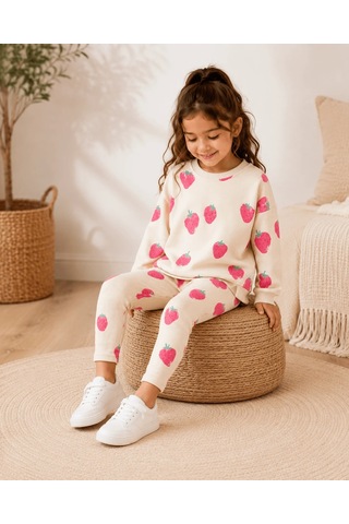 Eray Alp Kids Kız Çocuk Sweatshirt Tayt Takım Günlük Rahat Kombin Bej