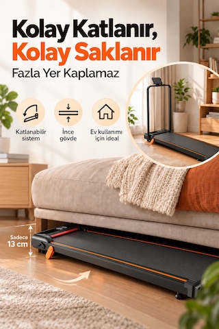 Güçlü Katlanabilir Koşu Bandı Ev Tipi Yürüyüş Fitshow App Bluetoothlu Uzaktan Kumanda Sessiz Motor