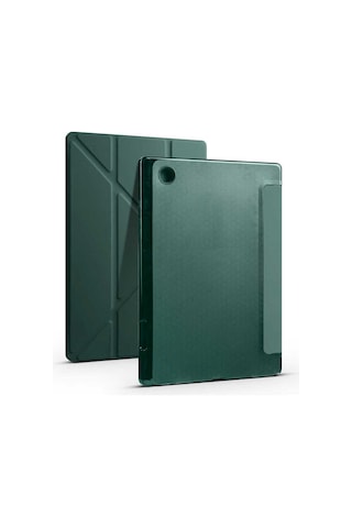 Galaxy Uyumlu Tab A8 10.5 Sm-x200 2021 Kılıf Veys Tri Folding Kalem Bölmeli Standlı Kılıf-koyu Yeşi Arka Kapak
