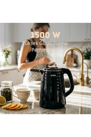 Evona Kettle Noctera Premium 1500 W Parlak Siyah Su Isıtıcısı