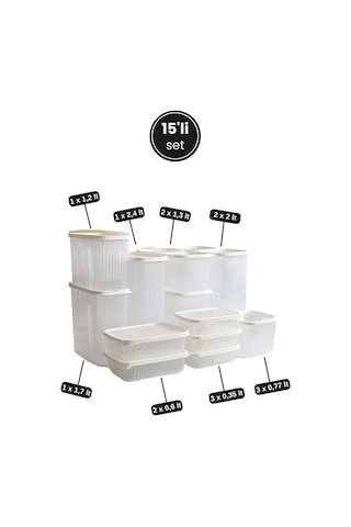 15 Li Buzdolabı Düzenleyici Set, Buzluk Dondurucu Buzdolabı Erzak Saklama Kabı 15 Li Set 16 Litre Şeffaf