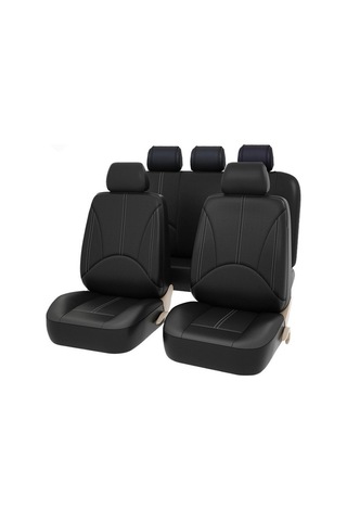 9 Parça Araba Koltuk Kılıfları, Evrensel Nefes Alabilir Deri Koltuk Koruyucu Tam Siyah