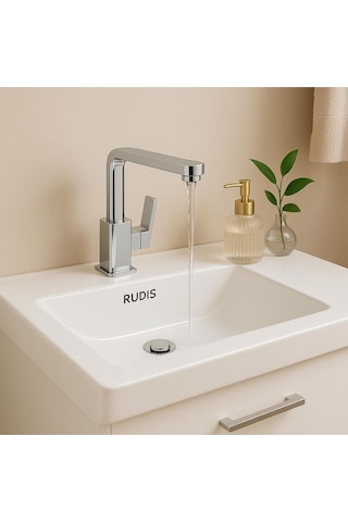 Rudi Armatür Pirsu Pirinç 360 Döner Gövdeli Modern Lavabo Bataryası Gümüş