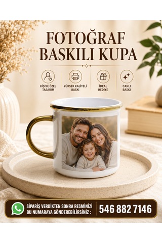 Kişiye Özel Fotoğraf Baskılı Altın Yaldızlı Seramik Kupa Beyaz