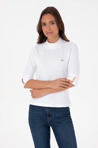 U.S. Polo Assn. Kadın Beyaz Düğme Detaylı Balıkçı Yaka Sweatshirt 50314156-VR013