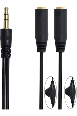 Navidata 3.5 Mm Stereo Ses Kontrollü Kulaklık Çoklayıcı Aux Kablo