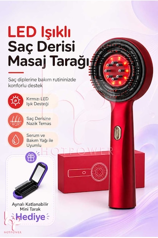 Hot Power Led Işıklı Saç Derisi Masaj Tarağı + Mini Tarak