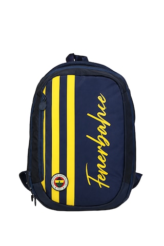 Fenerbahçe Lisanslı Sarı Lacivert Çubuklu Sırt Çantası - 3 Bölmeli Laptop Gözlü Okul Çantası Çok Renkli