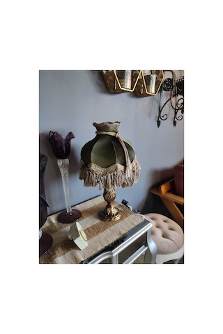 Klasik Abajur Yeşil Şapka Bronz Ayak 51cm.