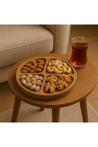 Saban Doğal Ahşap Çerezlik Ve Kahvaltılık 4 Bölmeli Sunum Tabağı T9