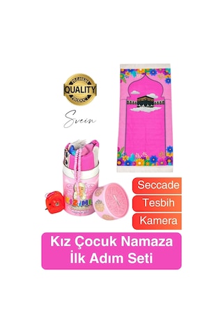 Özel Üretim Kız Çocuk Namaza İlk Adım Seccade Tesbih Seti Kızımın Seccadesi Oyuncak Hazırlık  Standart Standart