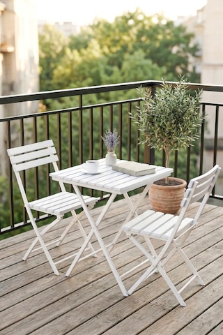 Katlanabilir 3'lü Masa Sandalye Bahçe & Bistro & Kamp & Balkon Takımı - Beyaz