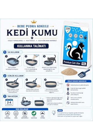 Cat Litter 20 Lt Bebe Pudara Kokulu Kedi Kumu Tozsuz Topaklanan Koku Hapseden Doğal Kedi Kumu
