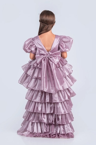 Volanella Taçlı Kız Çocuk Abiye Çift Tarz, Tek Elbise. Lila