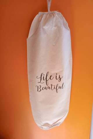 Emtory Home Life Is Beautiful Baskılı Çift Lastikli Naturel Keten Poşetlik