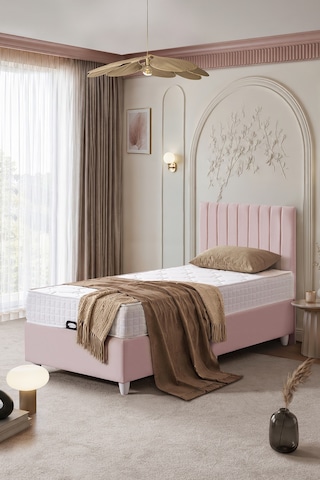 İkili Baza Seti, Alessa Tek Kişilik Baza Başlık Seti - Pembe 90 x 190 CM